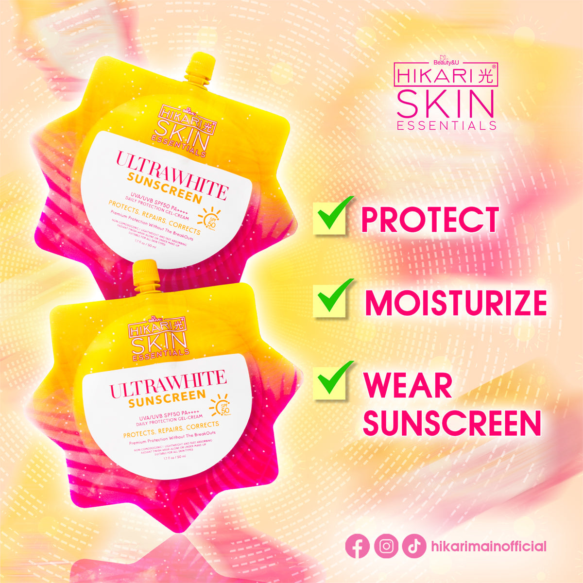 Beauty&U Hikari Skin Essentials Ultrawhite Sunscreen SPF50 PA++++ 50ml