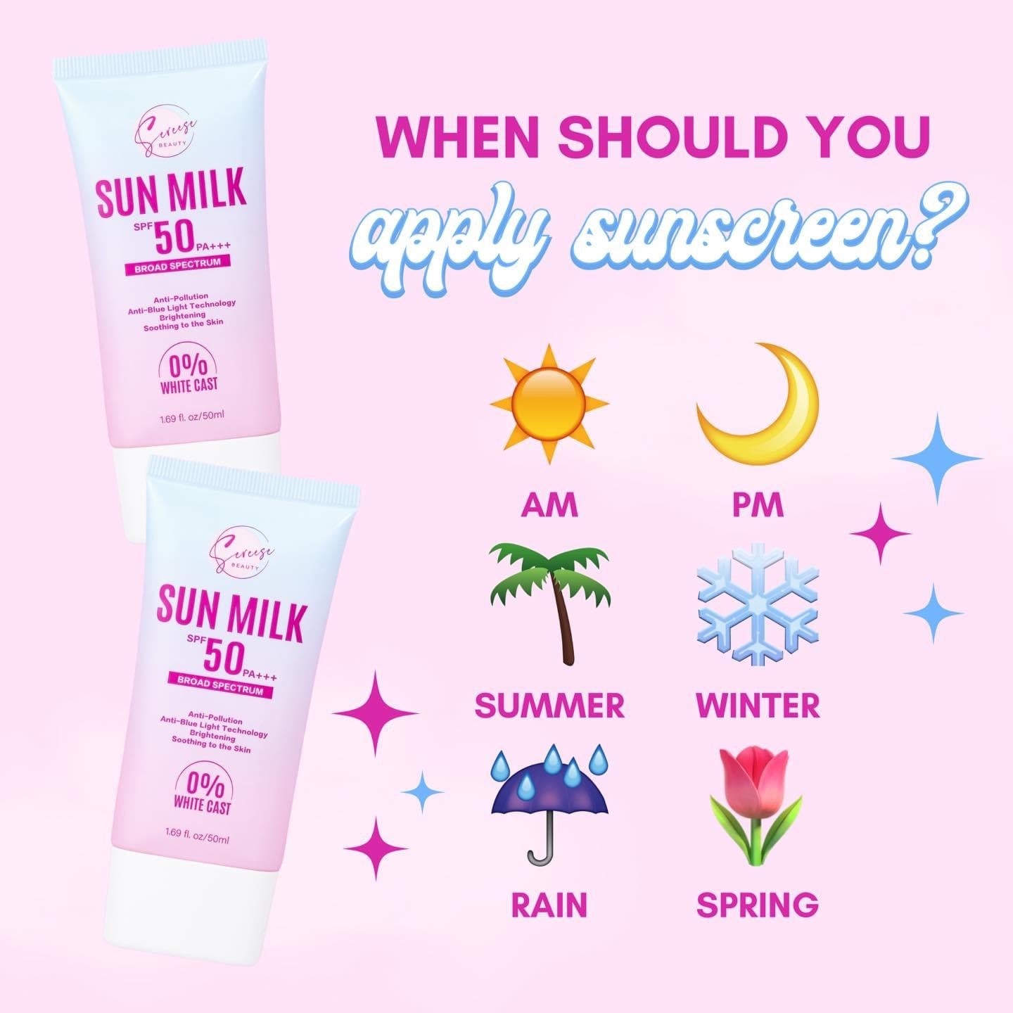 Sereese Beauty Sunmilk 0% White cast with SPF 50 PA+++ - True Beauty Skin Essentials