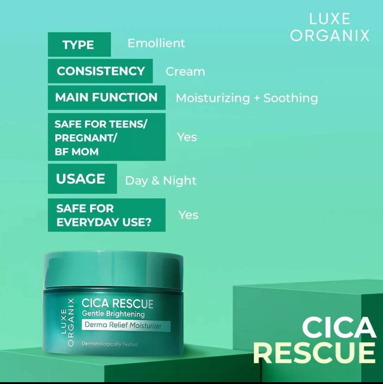 Luxe Organix Cica Rescue Gentle brightening - True Beauty Skin Essentials
