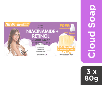 LUXE ORGANIX NIACINAMIDE + RETINOL CLOUD SOAP 3 X 80G (ECO BUNDLE PACK) - True Beauty Skin Essentials