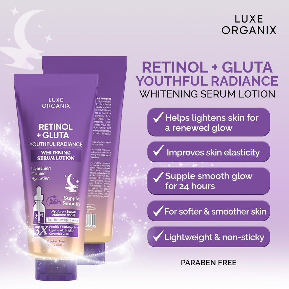 Luxe Organix Retinol + Gluta Youthful Radiance Whitening Serum Lotion - True Beauty Skin Essentials