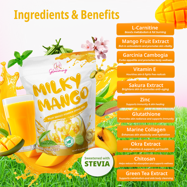 GLOWMING HEALTH &amp; BEAUTY DRINK
MILKY MANGO 200G