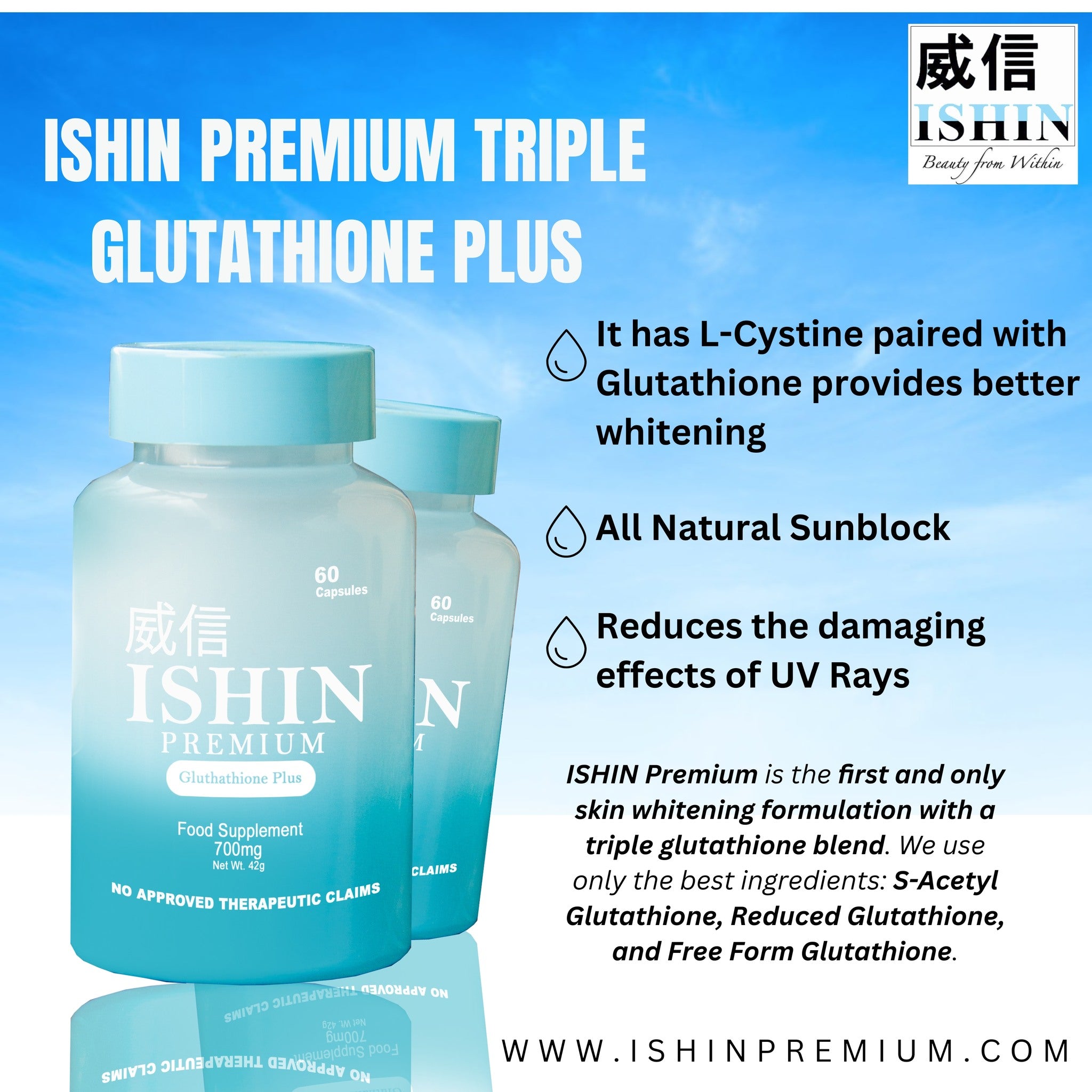 Ishin Premium Triple Glutathione Plus True Beauty Skin Essentials